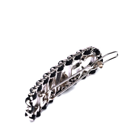 Chanel Metal Lambskin Vintage Allure Logo Hair Clip Black Gold 4 of 5