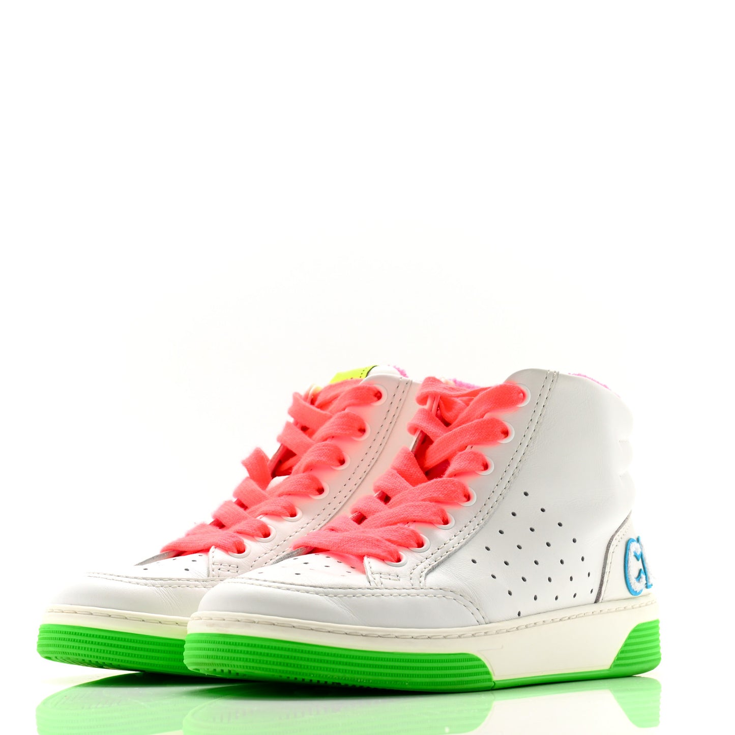 Calfskin Womens Logo High Top Sneakers 36.5 White Multicolor