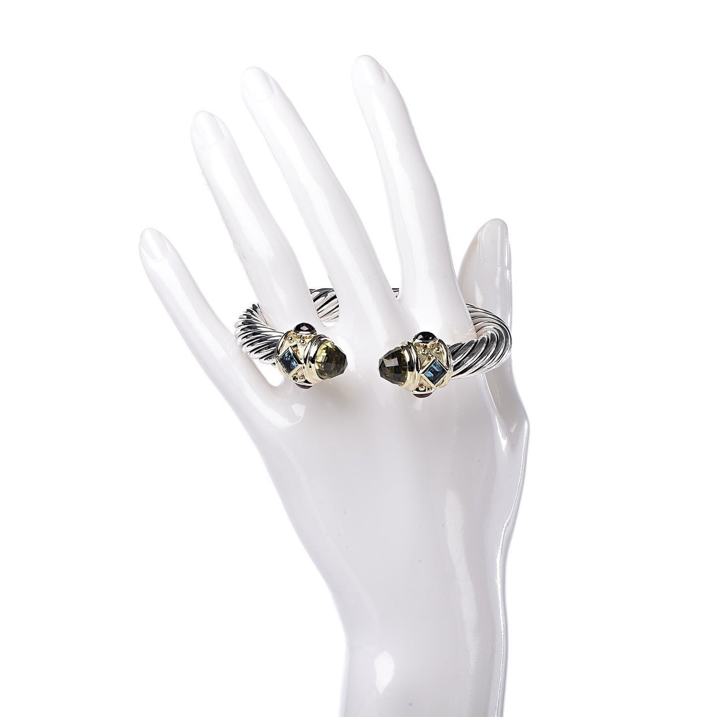 Sterling Silver 14K Yellow Gold Lemon Quartz Blue Topaz Garnet 10mm Cable Renaissance Bracelet