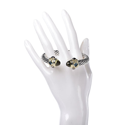 David Yurman Sterling Silver 14K Yellow Gold Lemon Quartz Blue Topaz Garnet 10mm Cable Renaissance Bracelet 2 of 5