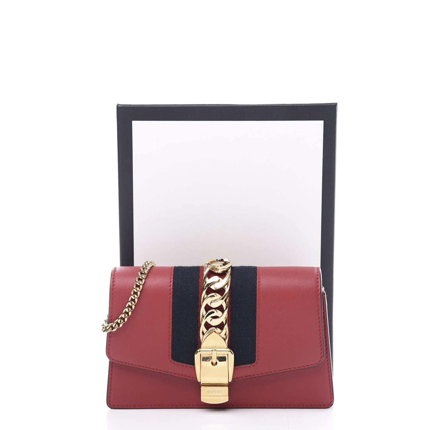 Gucci Calfskin Super Mini Sylvie Chain Shoulder Bag Hibiscus Red 10 of 10