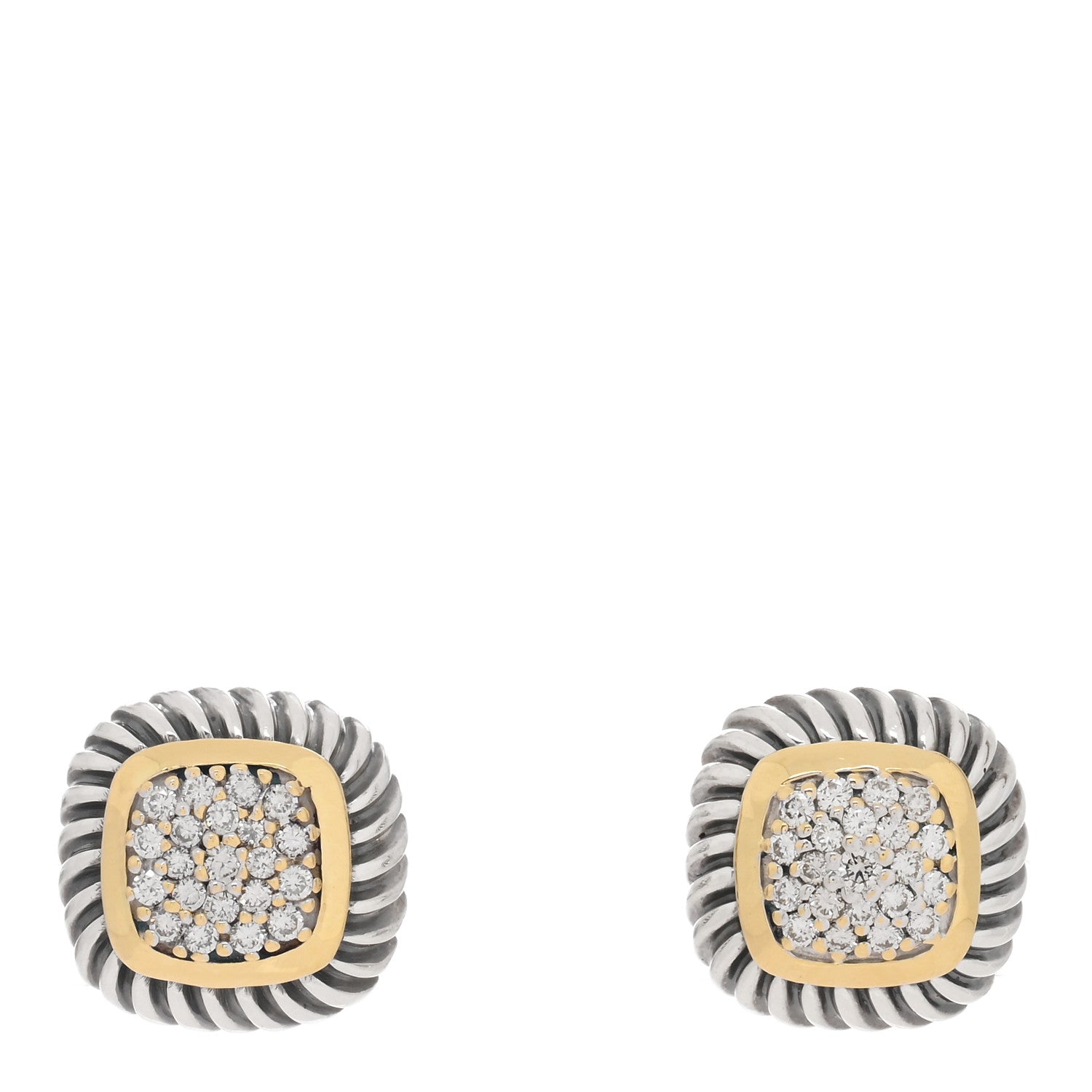 David Yurman Sterling Silver 18K Yellow Gold Diamond 7mm Albion Earrings 1 of 4