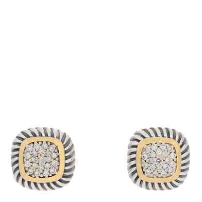 David Yurman Sterling Silver 18K Yellow Gold Diamond 7mm Albion Earrings 1 of 4