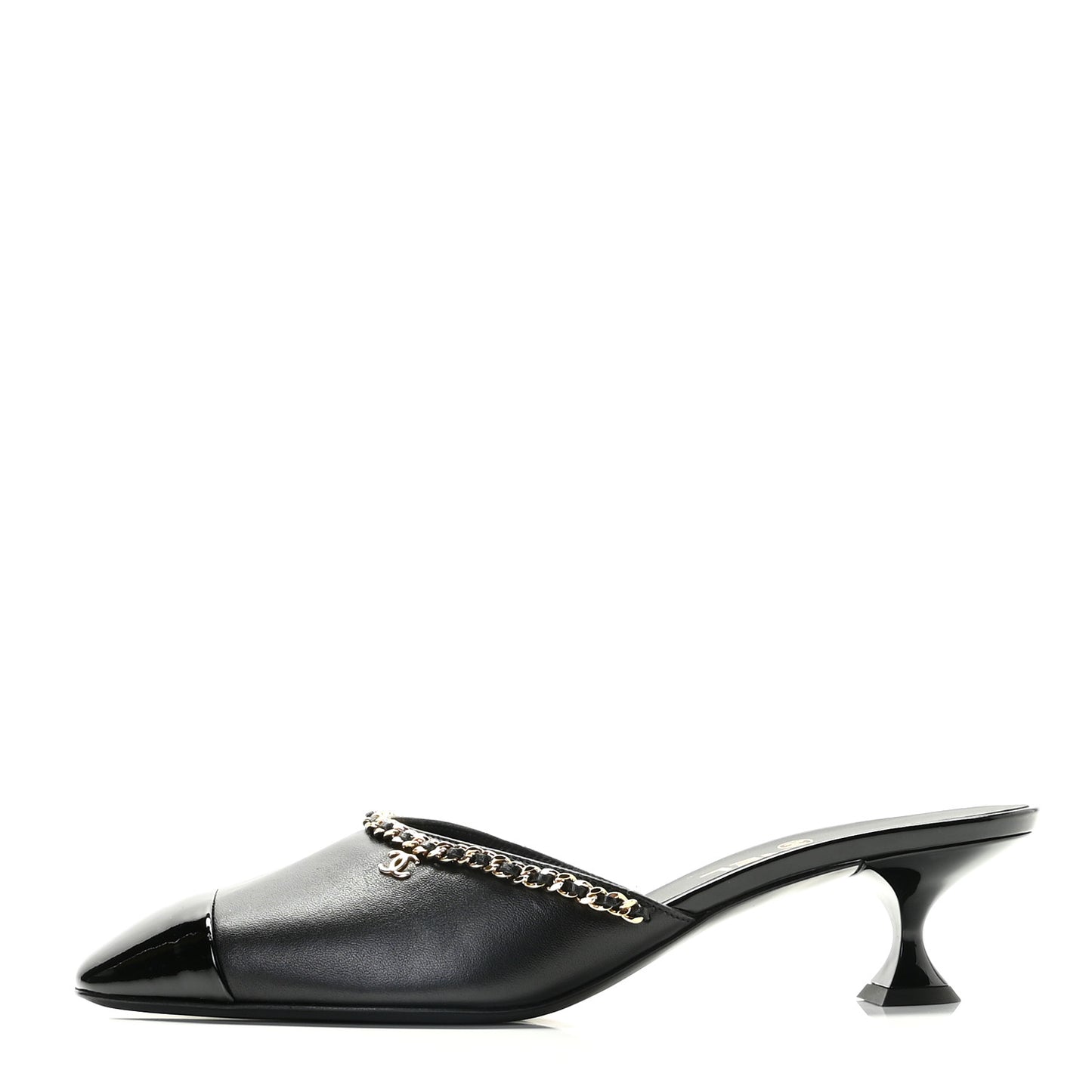 Lambskin Patent Chain CC Mules 39.5 Black
