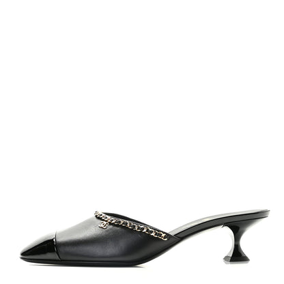 Chanel Lambskin Patent Chain CC Mules 39.5 Black 1 of 11