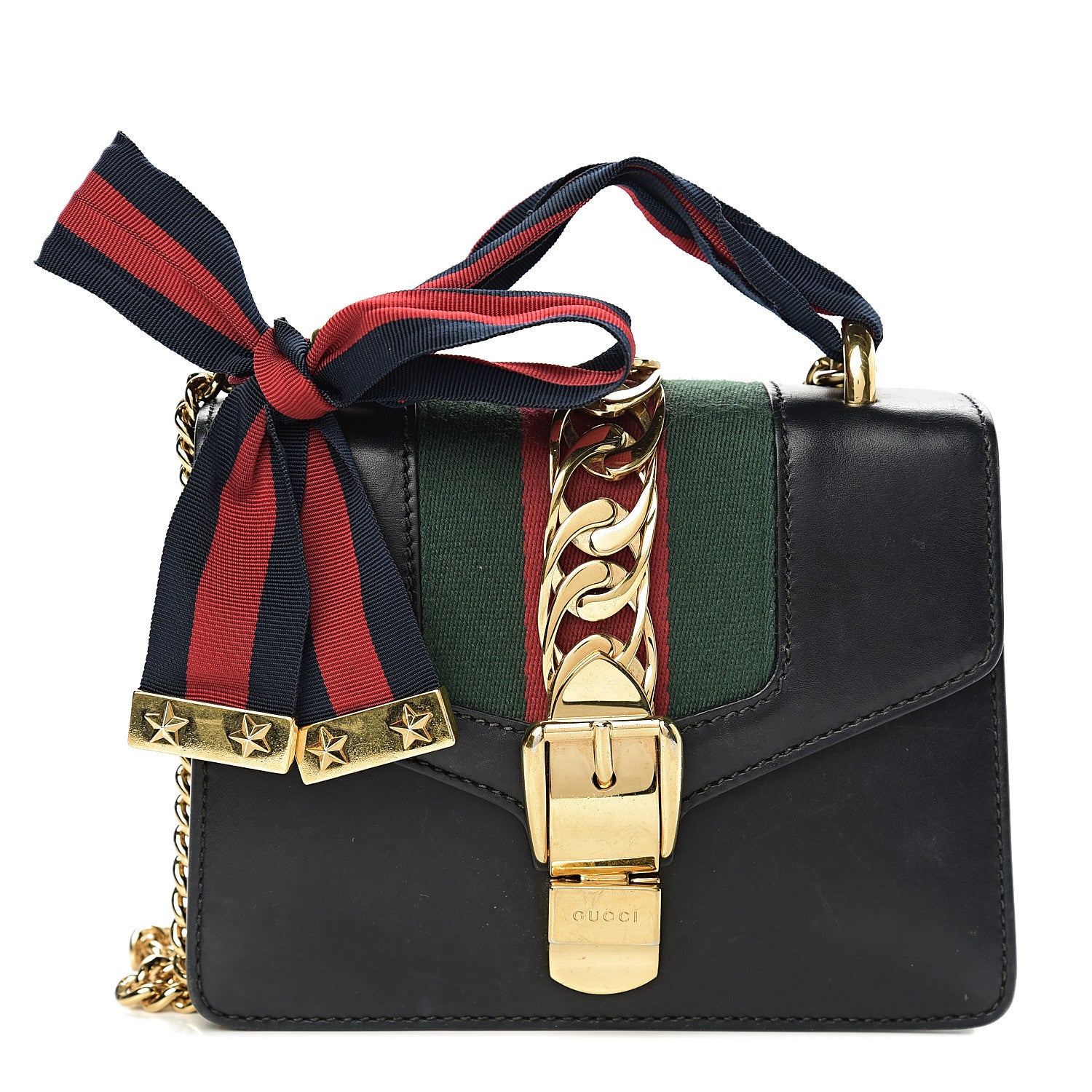 Gucci Calfskin Mini Sylvie Chain Shoulder Bag Black 1 of 17