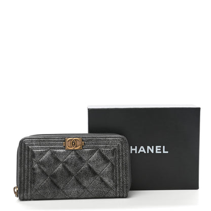 Chanel Cracked Metallic Calfskin Quilted Medium Boy Zip Around Wallet Dark Silver 18 of 18