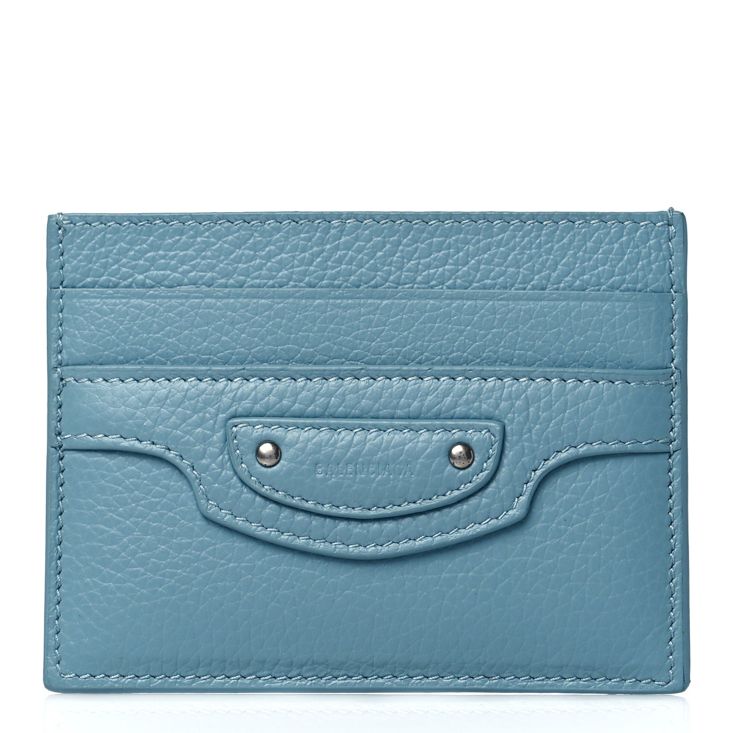 Grained Calfskin Neo Classic Silver Hardware City Card Holder Blue Grey