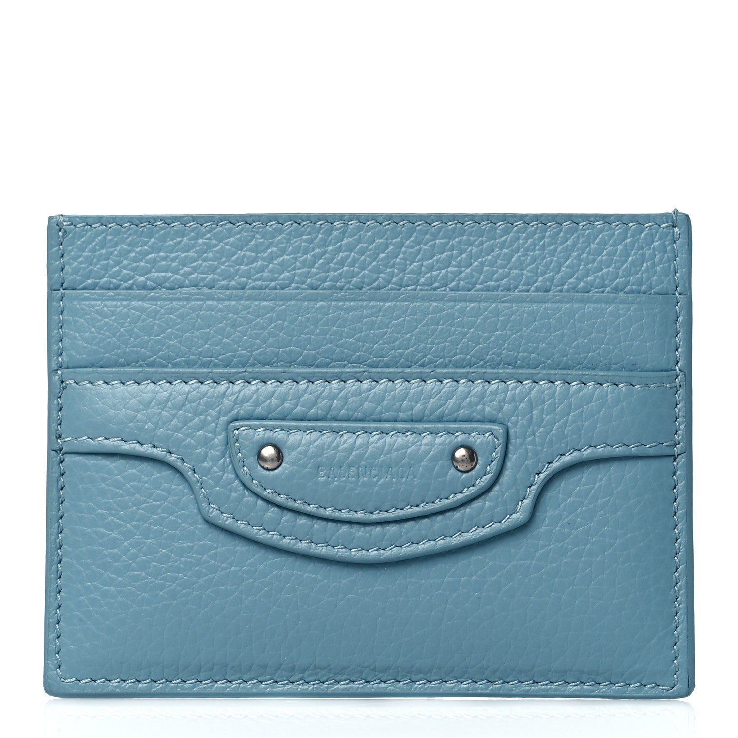 Balenciaga Grained Calfskin Neo Classic Silver Hardware City Card Holder Blue Grey 1 of 11