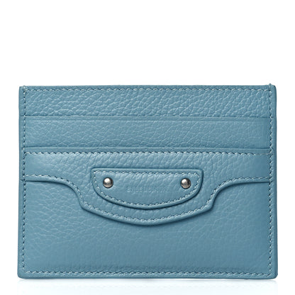 Balenciaga Grained Calfskin Neo Classic Silver Hardware City Card Holder Blue Grey 1 of 11