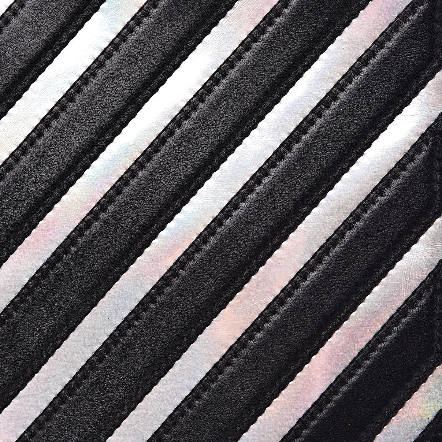 Lambskin Metallic Chevron Zip Pouch Black Silver