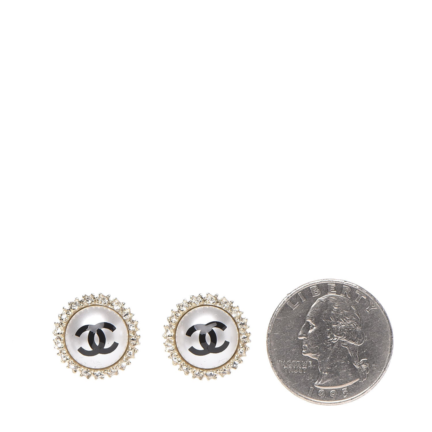 Chanel Pearl Crystal Coco's Pearls CC Stud Earrings Gold Black 2 of 5