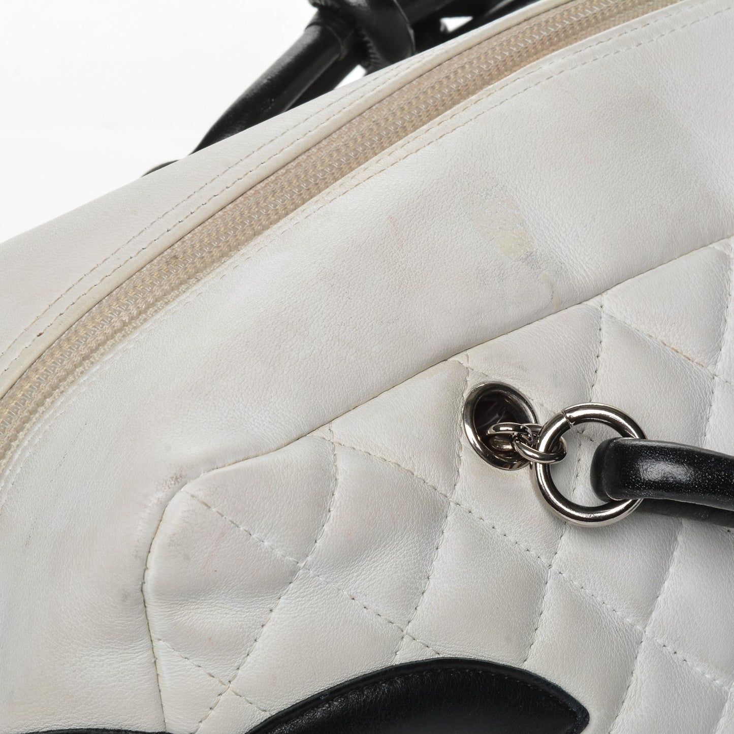 Calfskin Quilted Large Cambon Bowler White Black