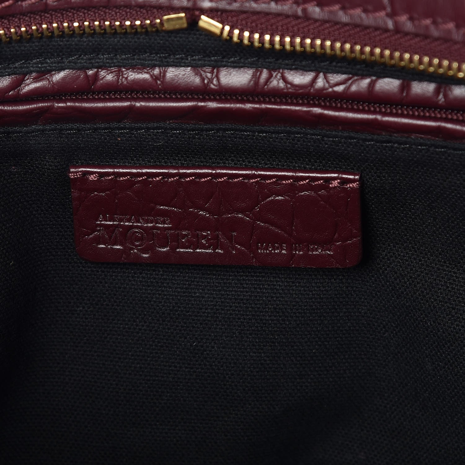 Alexander McQueen Calfskin Crocodile Embossed Small Skull Padlock Zip Around Tote Bordeaux 8 of 10