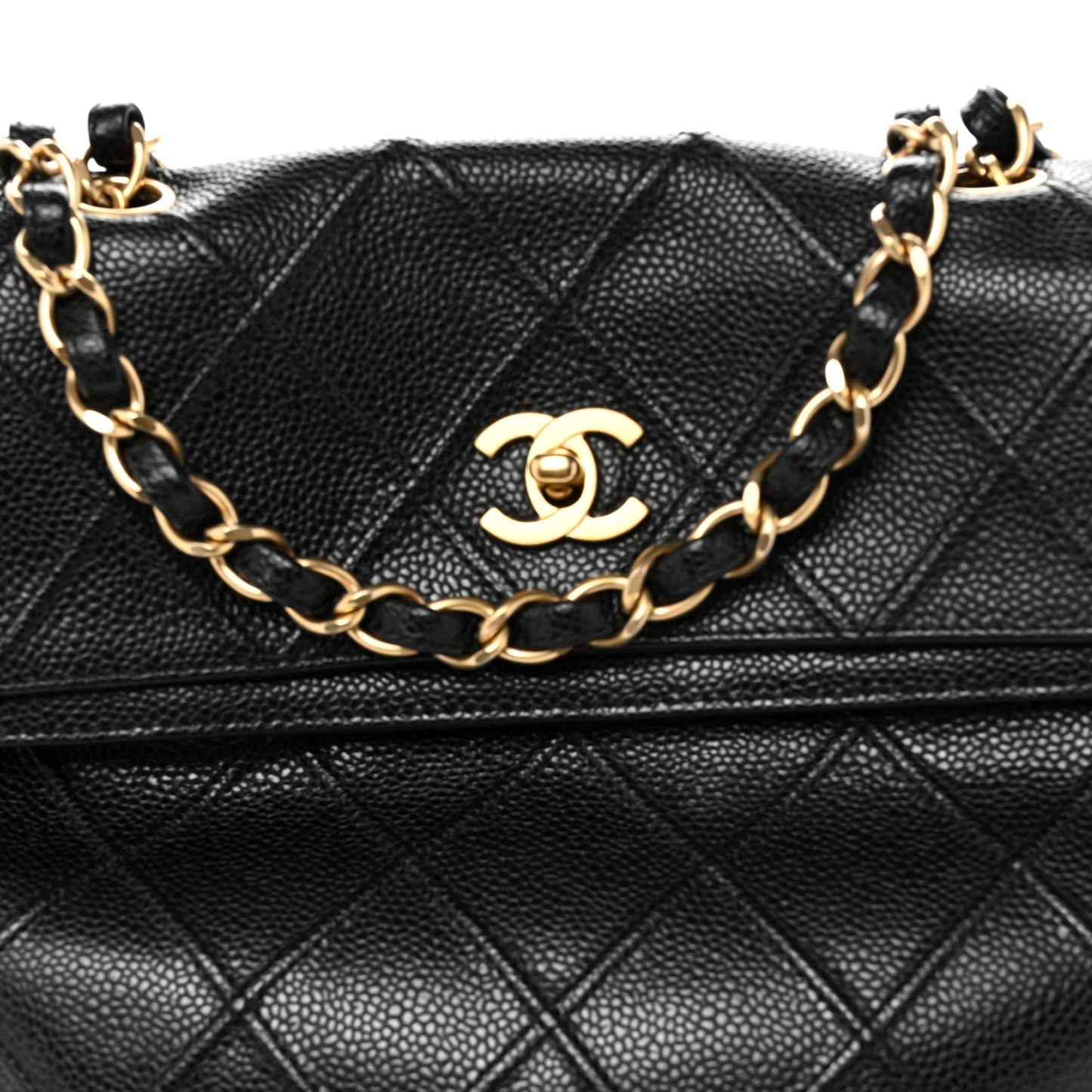 Caviar Diamond Quilted Flap Shoulder Bag Black