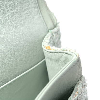 Chanel Tweed Quilted Medium Double Flap Light Turquoise 10 of 15