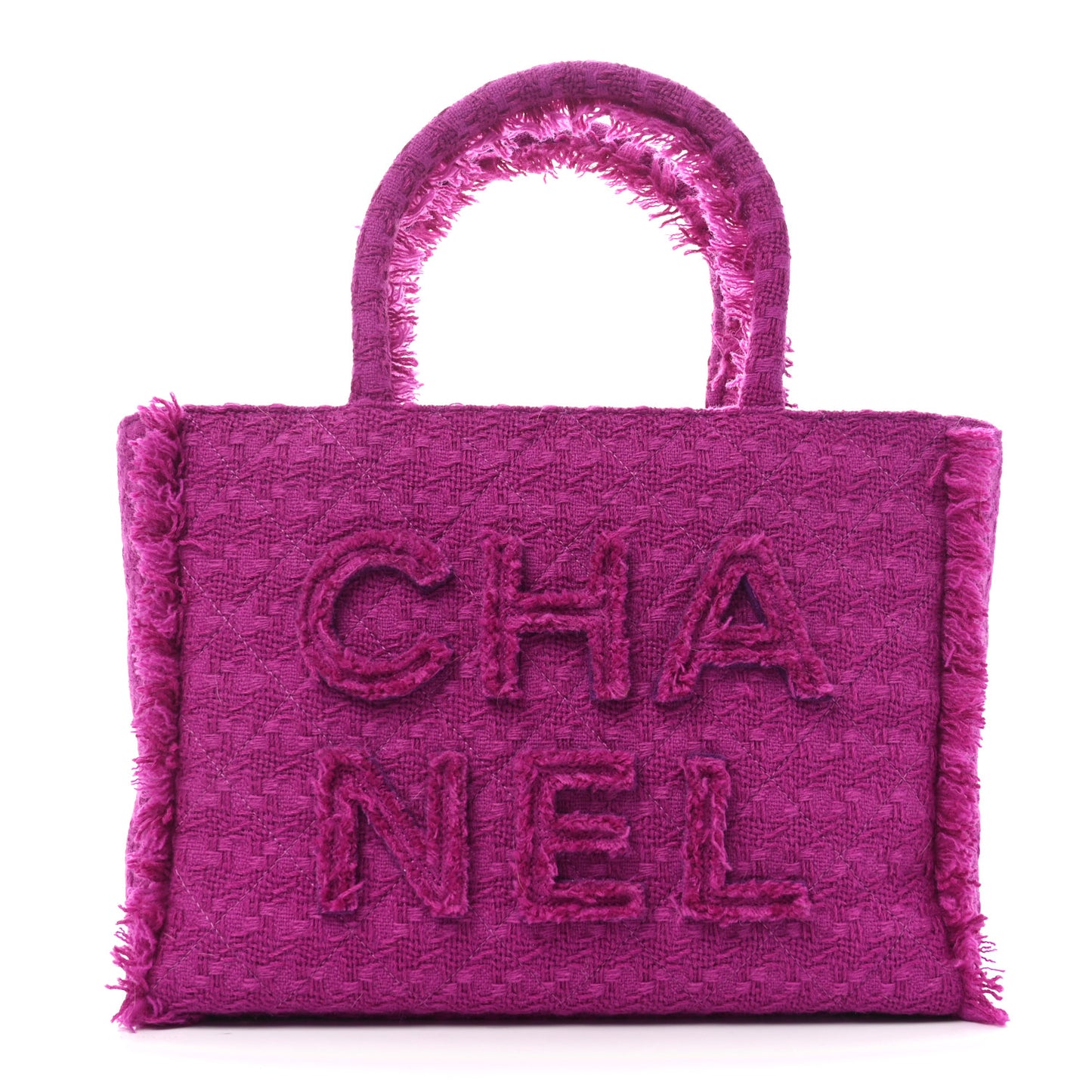 Wool Tweed Large Zipped Shopping Tote Magenta