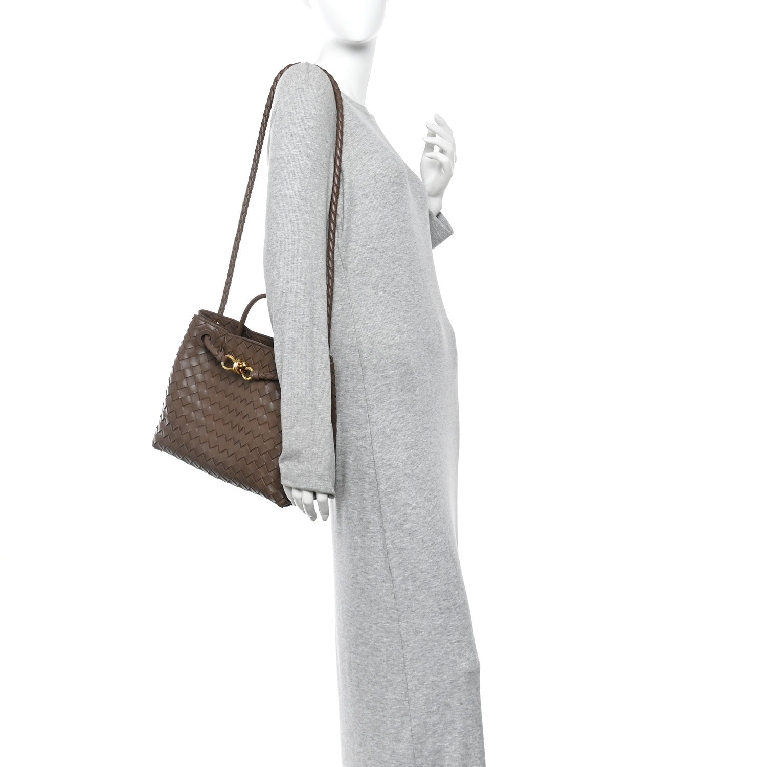 Bottega Veneta Nappa Intrecciato Medium Andiamo Shoulder Bag Taupe Grey 2 of 9