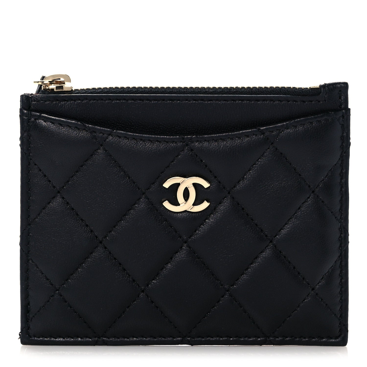 Chanel Lambskin Quilted CC Zip Card Holder Black 1 of 10