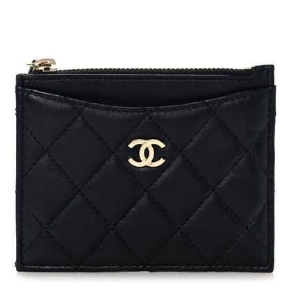 Chanel Lambskin Quilted CC Zip Card Holder Black 1 of 10