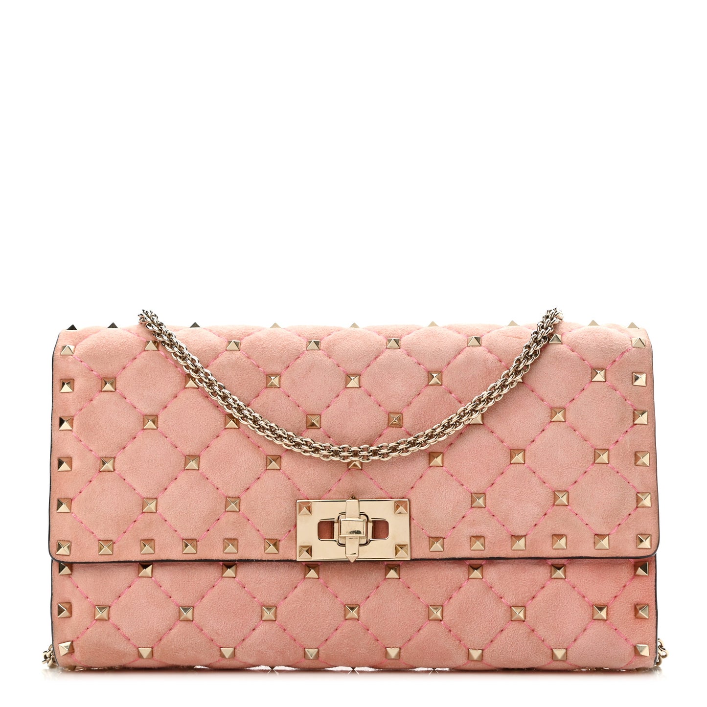 Suede Rockstud Spike Wallet on Chain Paradise Rose