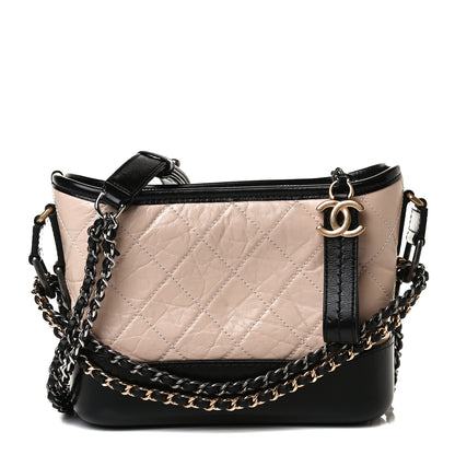 Chanel Aged Calfskin Quilted Small Gabrielle Hobo Beige Black 1 of 14