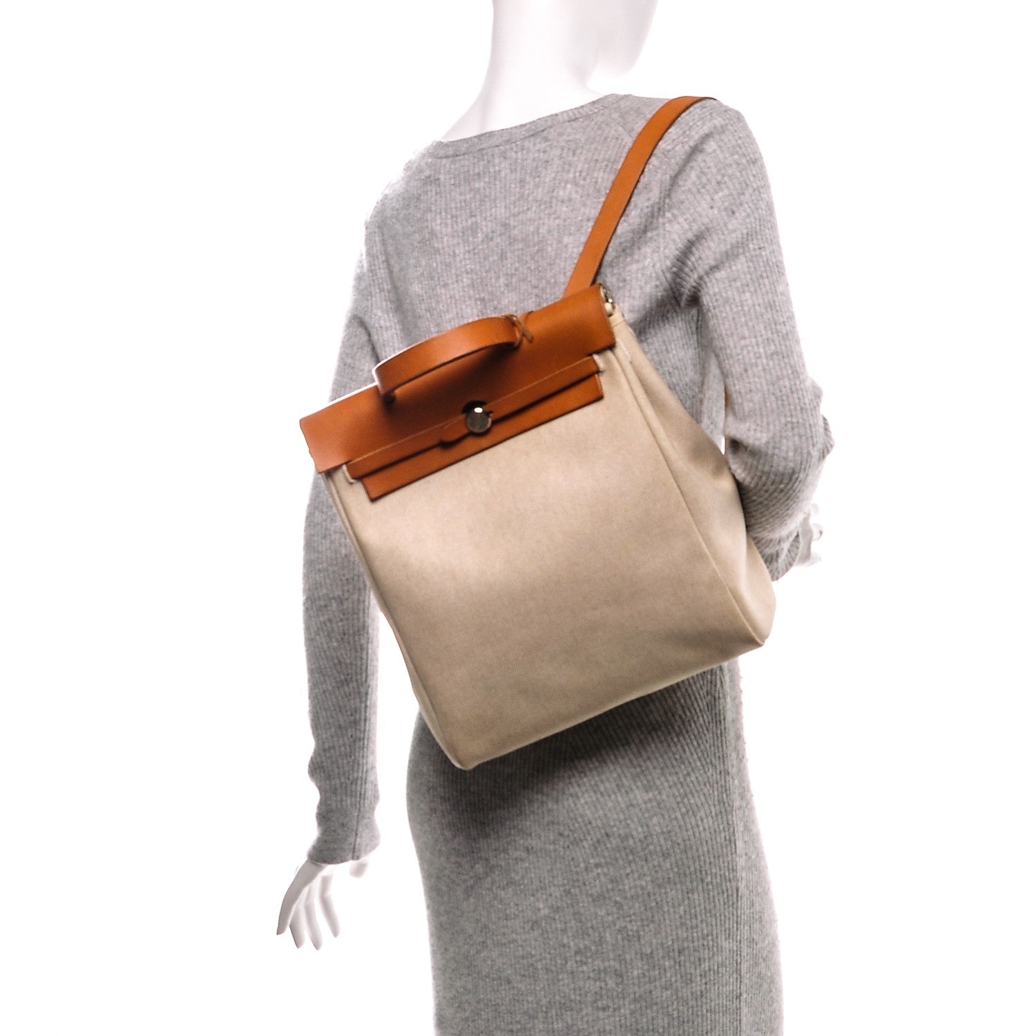 Hermes Toile Vache Calfskin Herbag 30 PM Backpack Natural 2 of 8