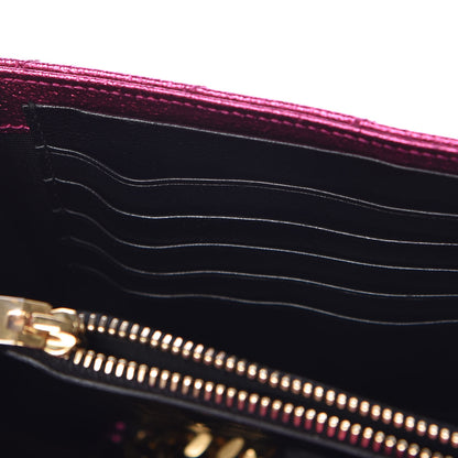 Saint Laurent Metallic Crackled Calfskin Matelasse Chevron Monogram Chain Wallet Fuchsia 11 of 11