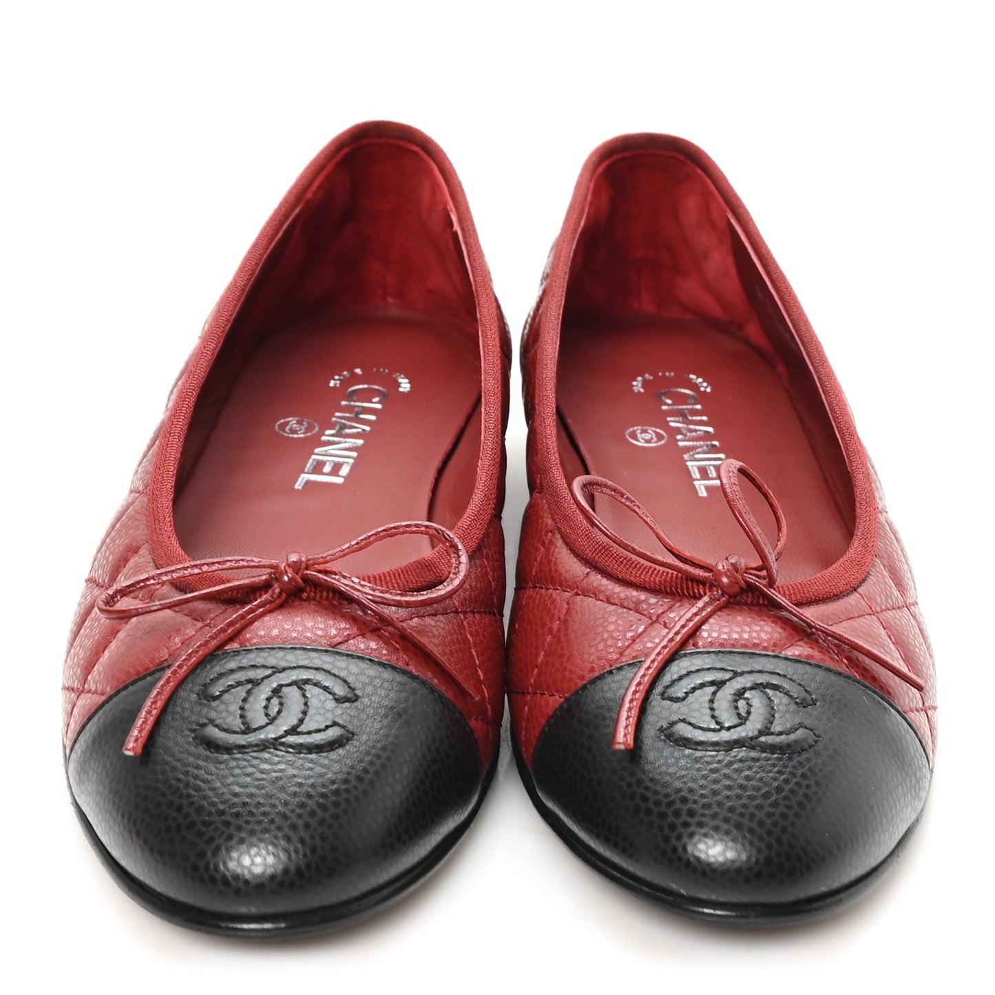 Caviar Quilted CC Cap Toe Ballerina Flats 39.5 Black Red