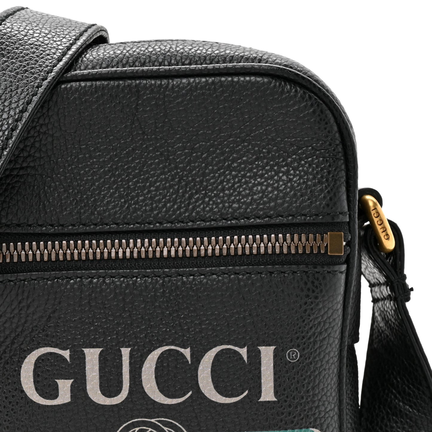 Grained Calfskin Mini Logo Messenger Bag Black