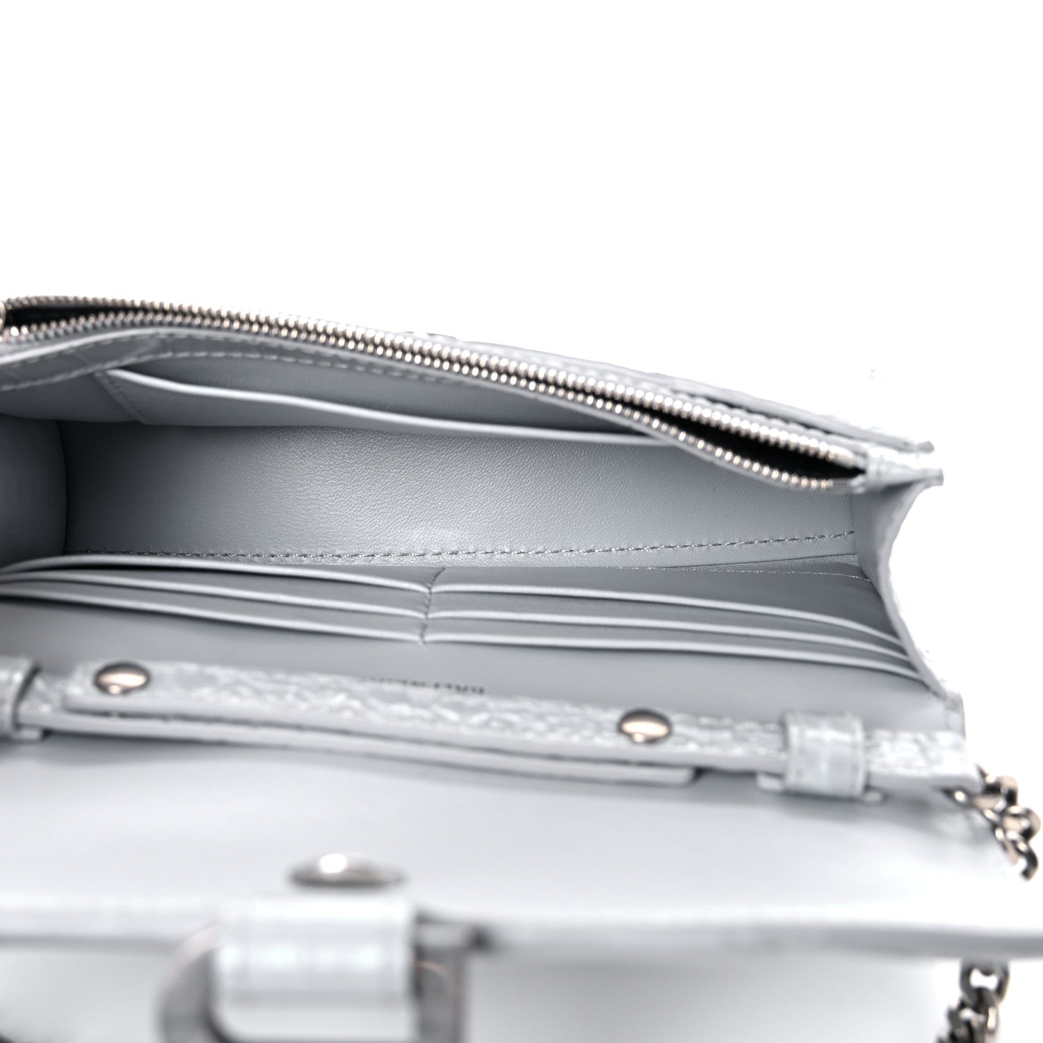 Balenciaga Shiny Calfskin Crocodile Embossed Hourglass Chain Bag Ash Blue 5 of 15