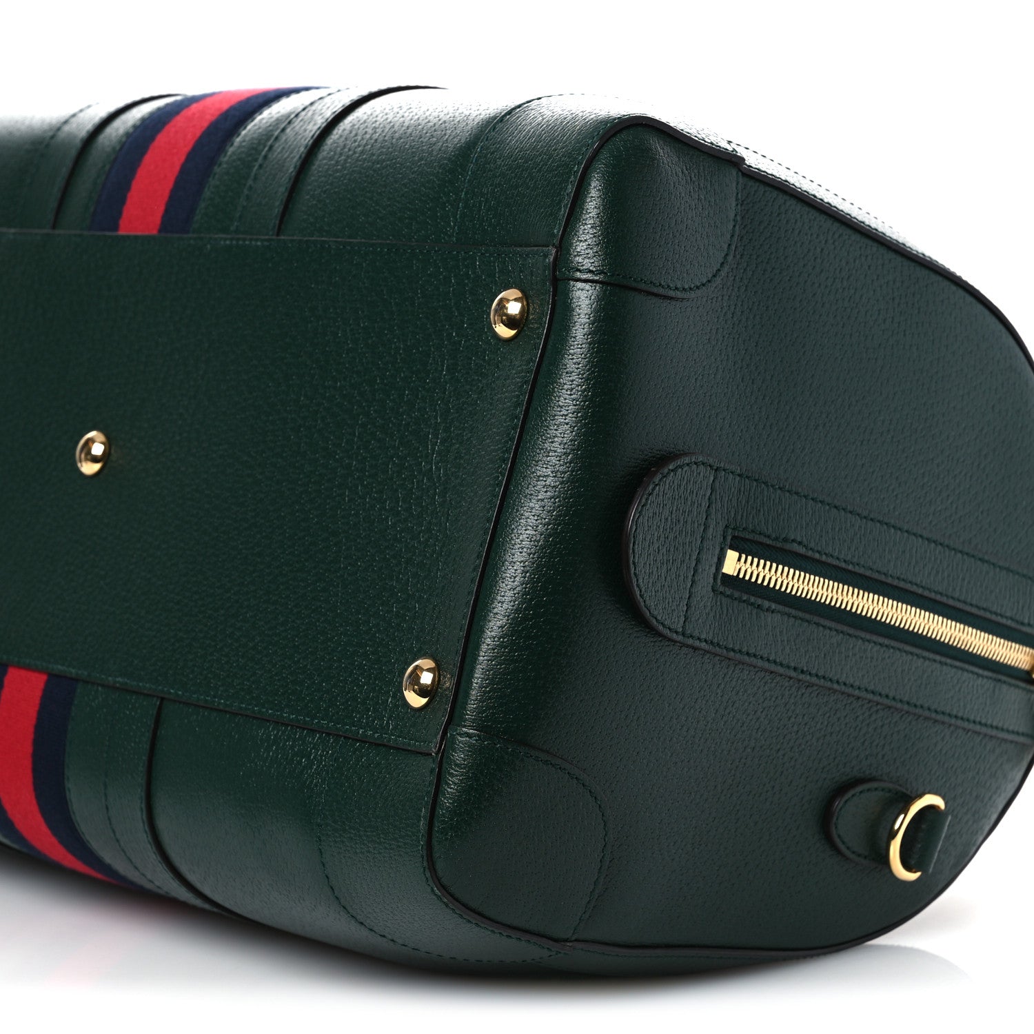 Gucci Textured Dollar Calfskin Web Medium Savoy Duffle Bag Green 9 of 10