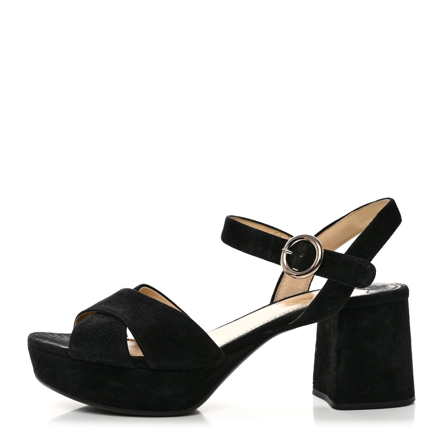 Prada Suede Crisscross Platform 20/65mm Sandals 37.5 Black 1 of 10