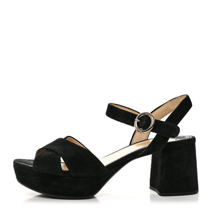 Prada Suede Crisscross Platform 20/65mm Sandals 37.5 Black 1 of 10