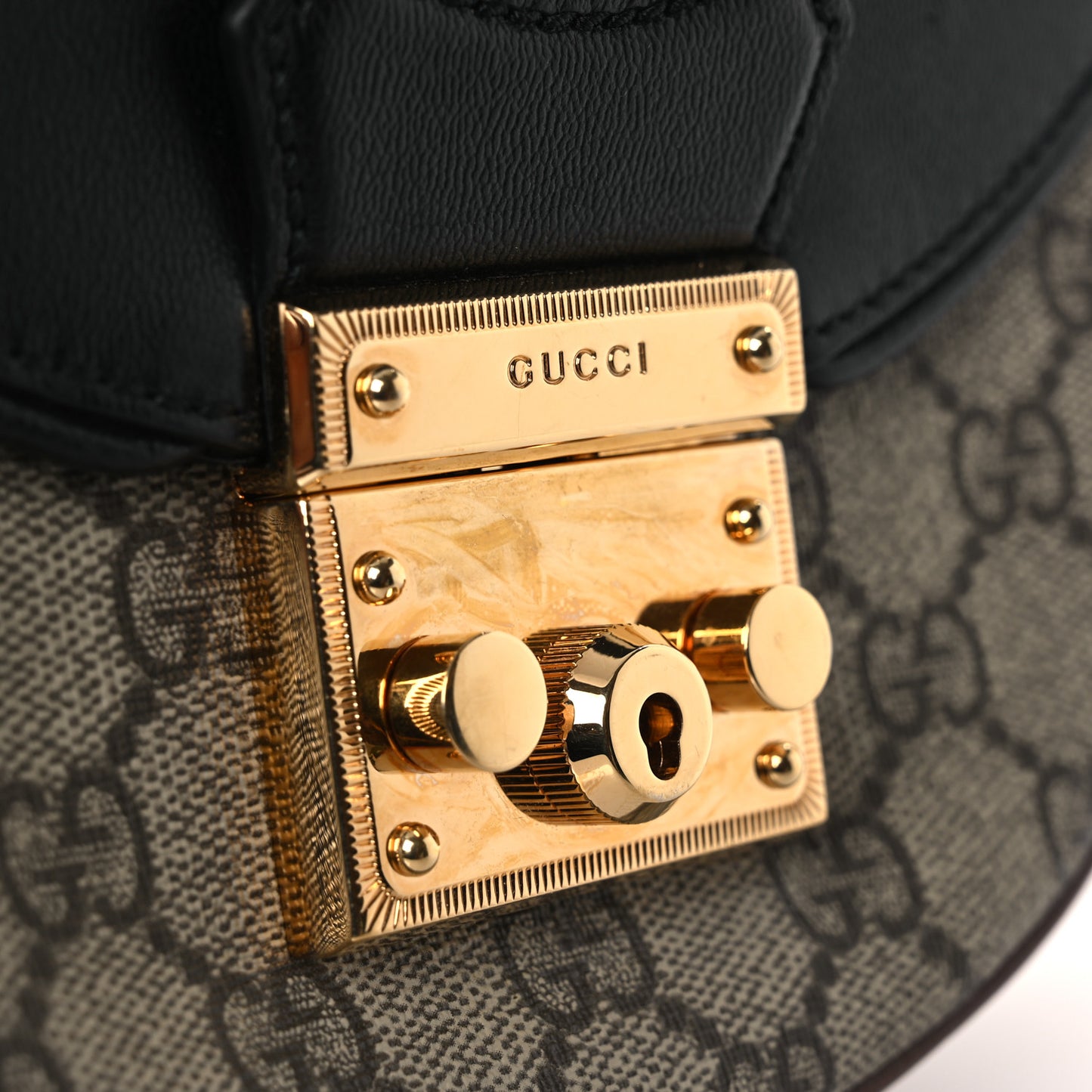 GG Supreme Monogram Calfskin Small Padlock Messenger Shoulder Bag Beige Black Cuir Beige Black Cuir