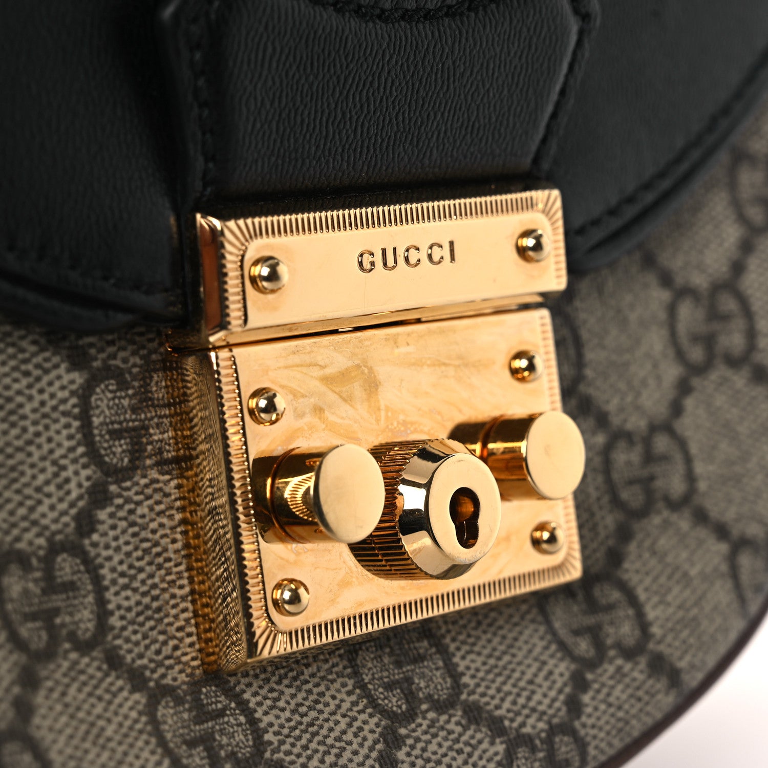 Gucci GG Supreme Monogram Calfskin Small Padlock Messenger Shoulder Bag Beige Black Cuir Beige Black Cuir 10 of 12