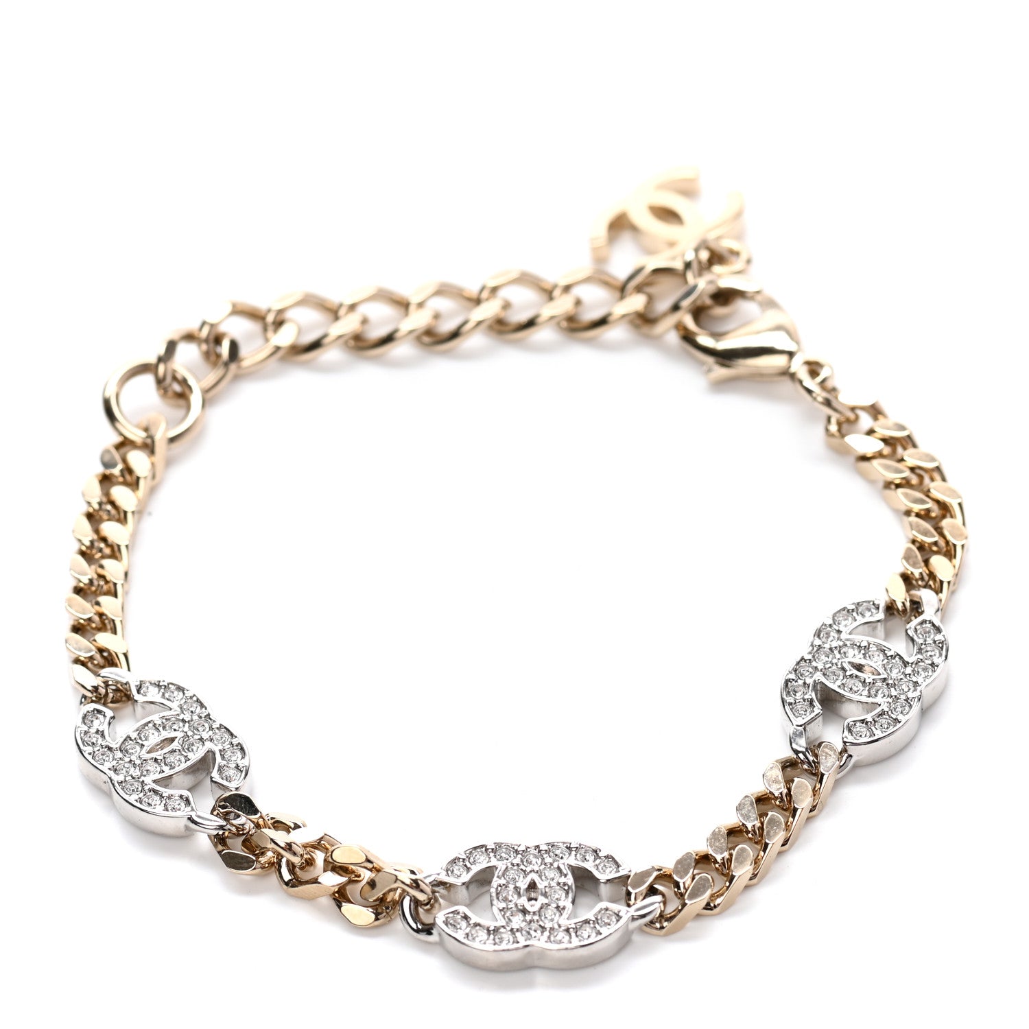 Chanel Crystal CC Chain Bracelet Gold Silver 1 of 4