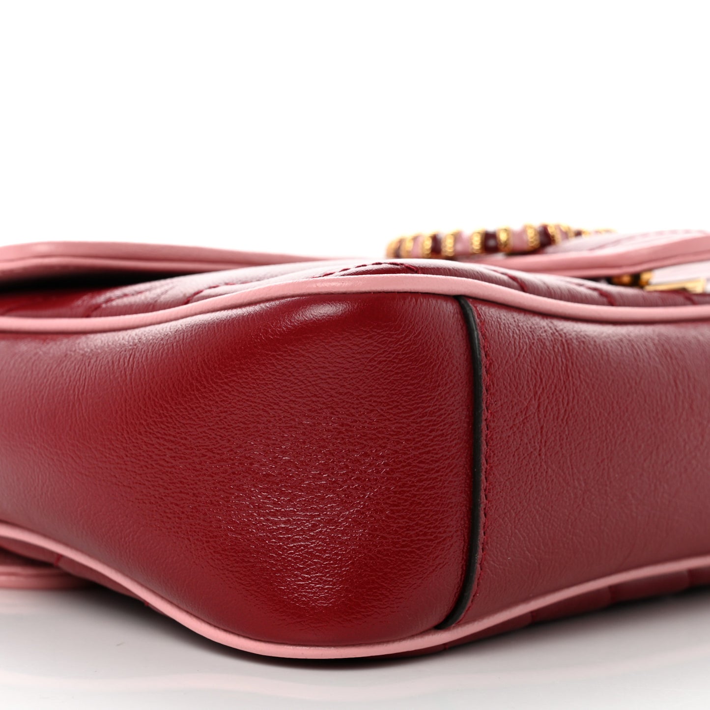 Azalea Calfskin Enamel Matelasse Diagonal Small Torchon GG Marmont Shoulder Bag New Cherry Red Wild Rose