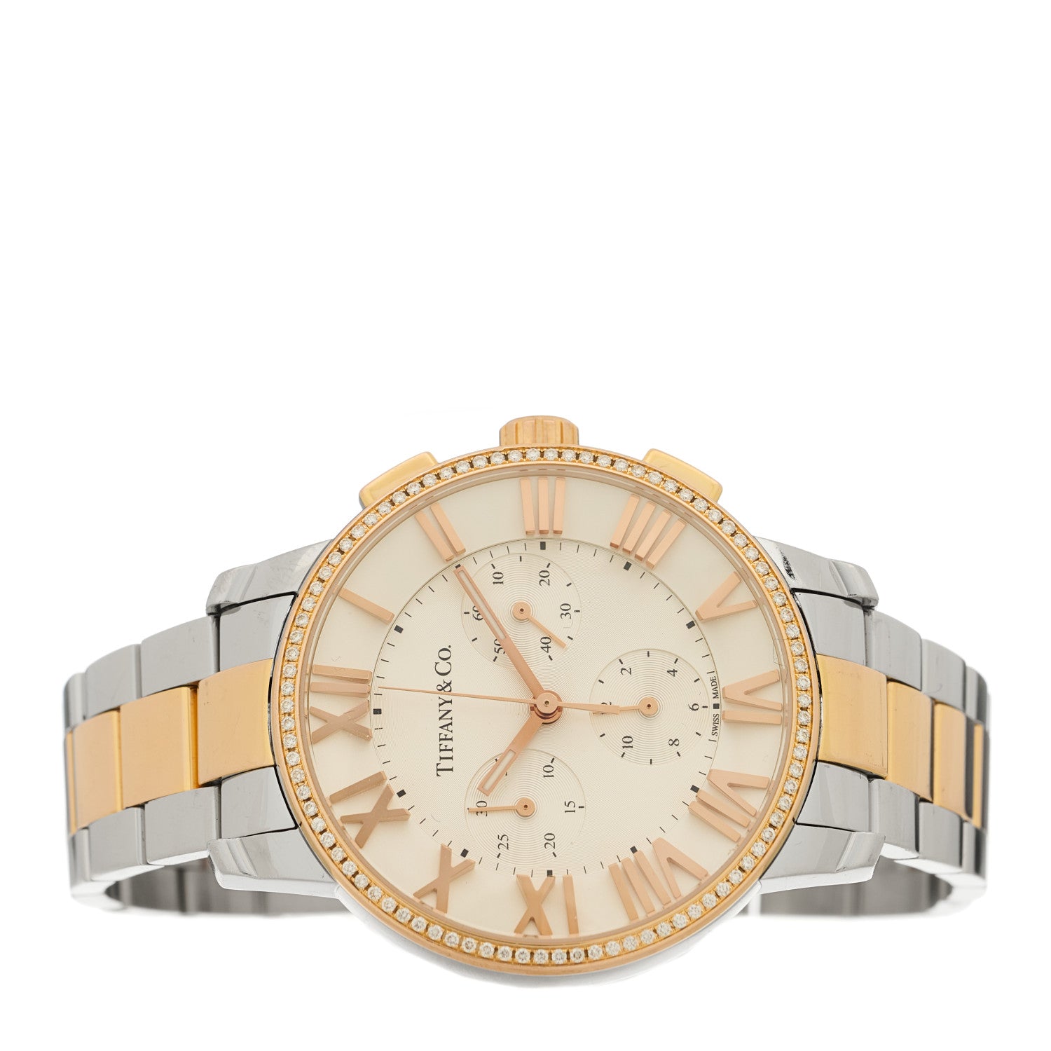 Tiffany Stainless Steel 18K Yellow Gold Diamond Bezel 36mm Atlas Dome Chronograph Quartz Watch 2 of 5