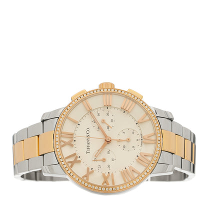 Tiffany Stainless Steel 18K Yellow Gold Diamond Bezel 36mm Atlas Dome Chronograph Quartz Watch 2 of 5