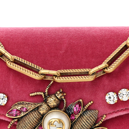 Gucci Velvet Crystal Mini Bee Broadway Shoulder Bag Light Raspberry Rose 8 of 13