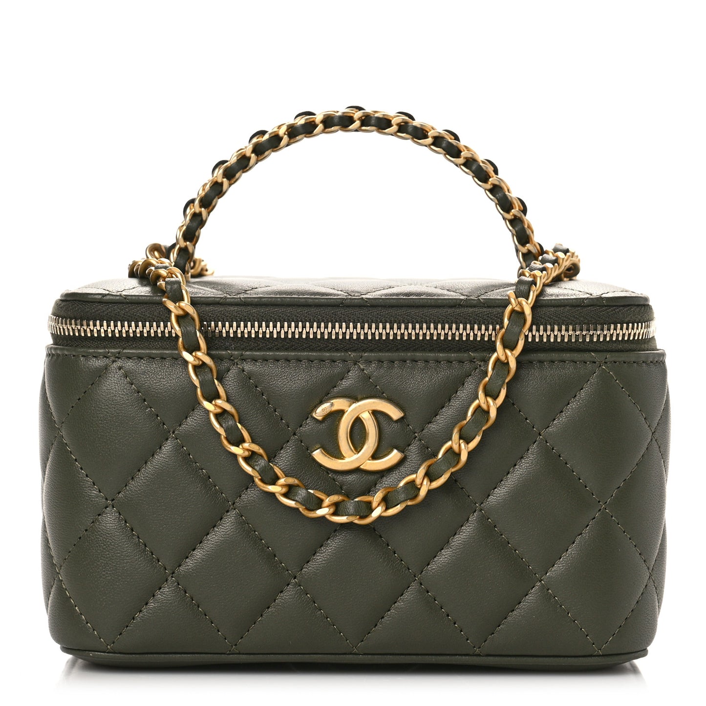 Lambskin Quilted Pick Me Up Vanity Case Khaki