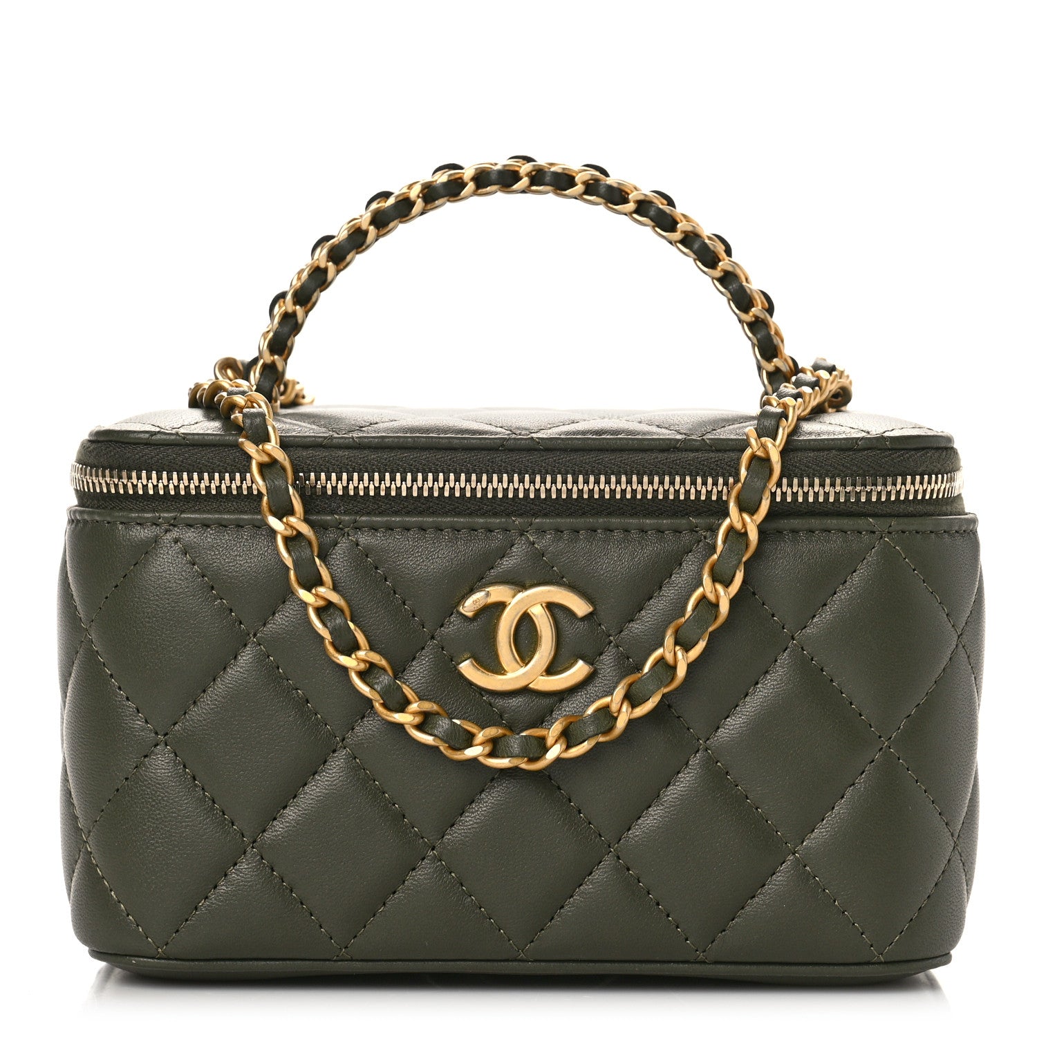 Chanel Lambskin Quilted Pick Me Up Vanity Case Khaki 1 of 10