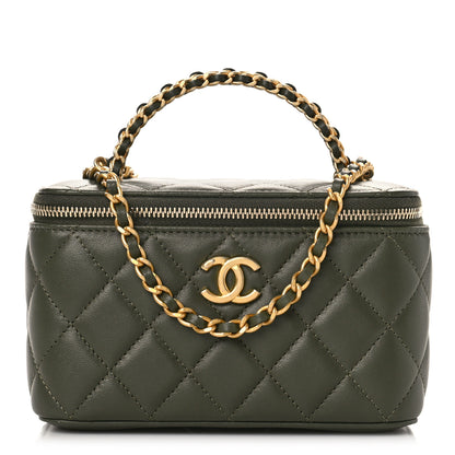 Chanel Lambskin Quilted Pick Me Up Vanity Case Khaki 1 of 10