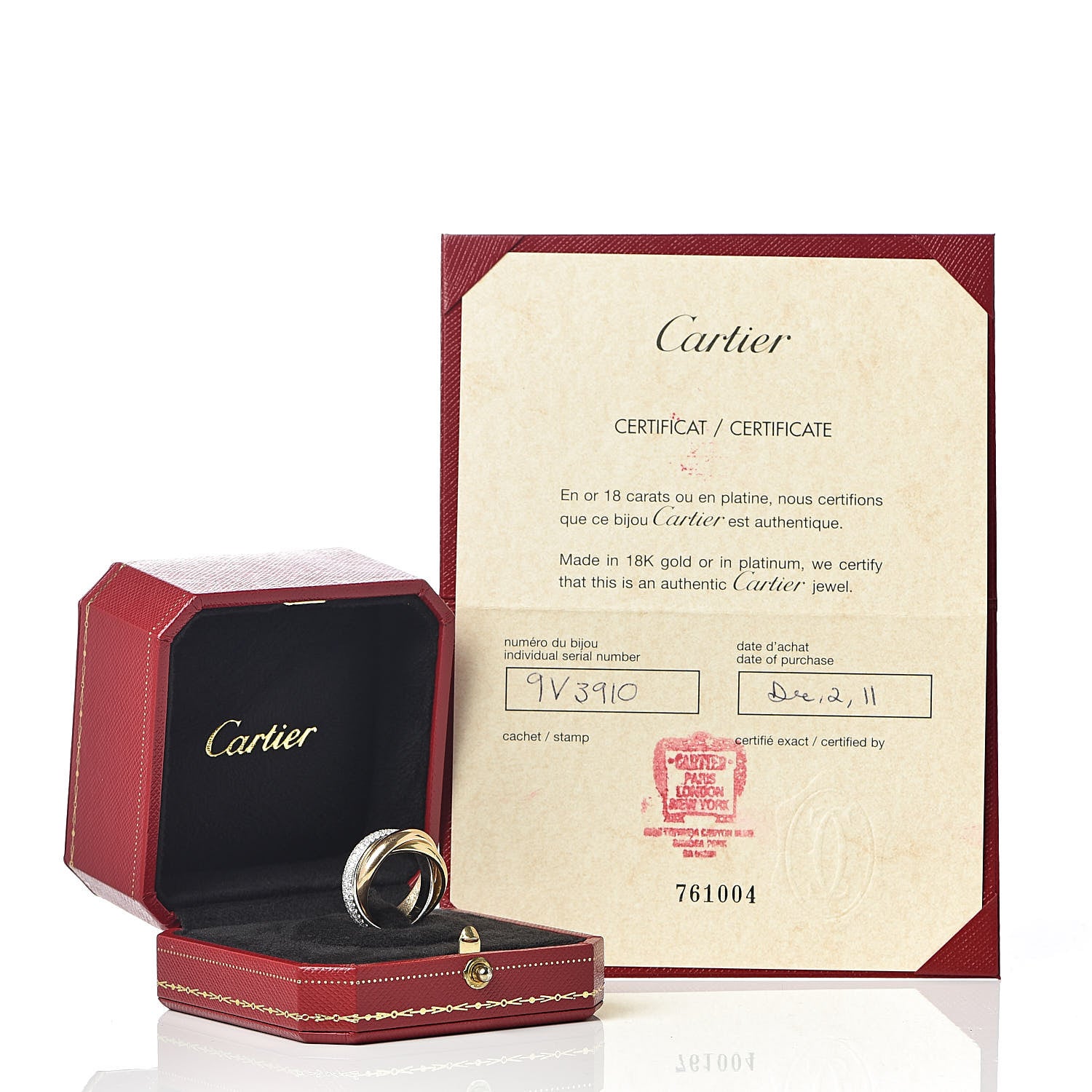 Cartier 18K White Yellow Pink Gold Diamond Classic Trinity Paved Ring 52 6 7 of 7