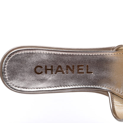 Chanel Glitter Mesh Patent Calfskin CC Sandal Mule 37 Gold 7 of 11