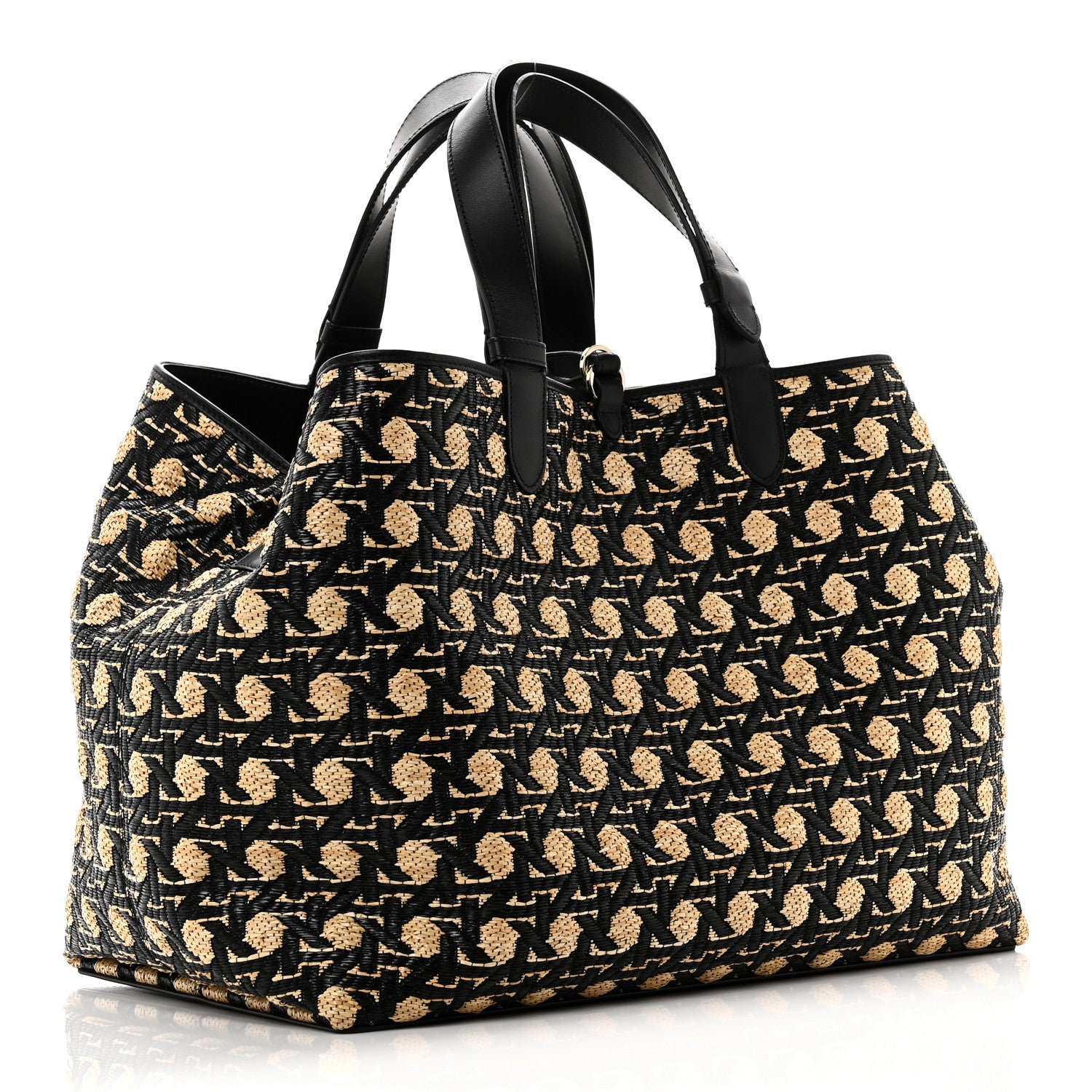 Christian Dior Raffia Calfskin Cannage Large Toujours Black Beige 4 of 11