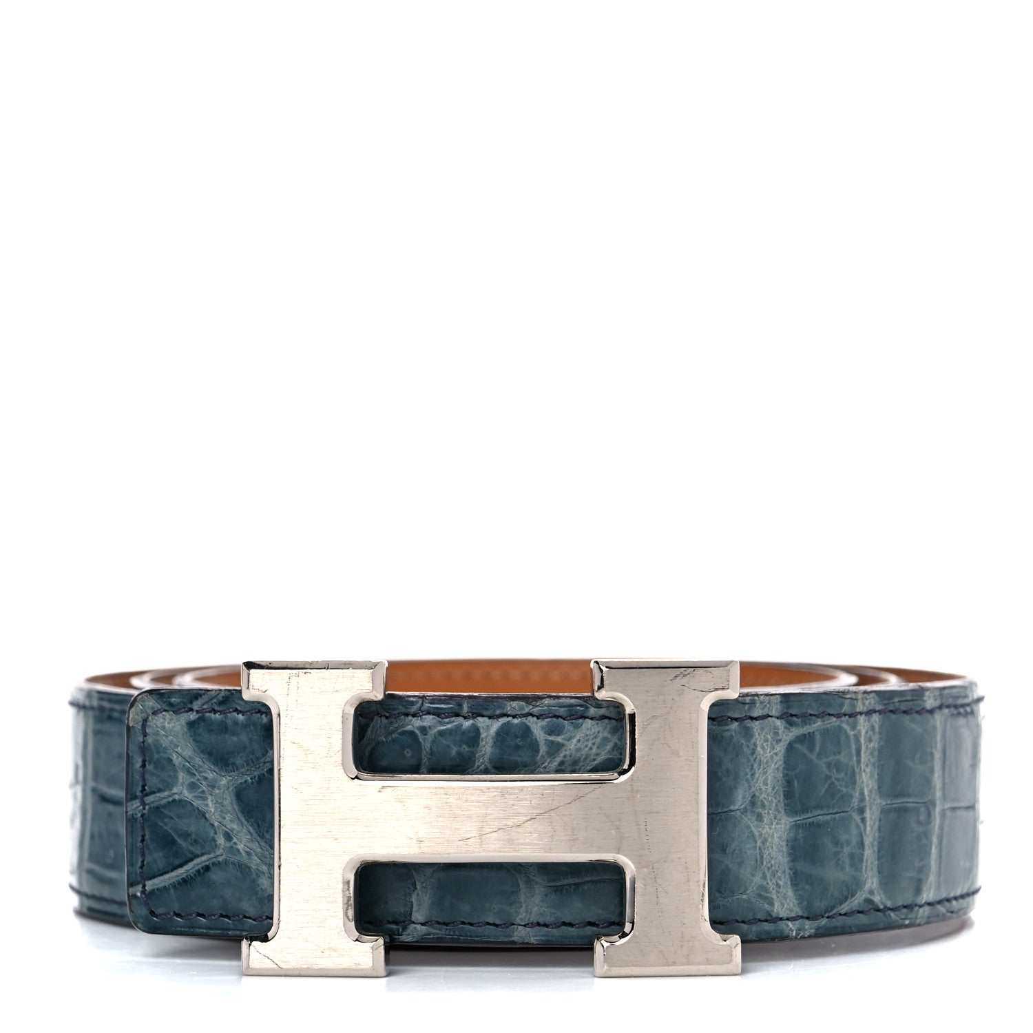 Hermes Shiny Porosus Crocodile 32mm H Belt 95 Bleu Tempete 1 of 7
