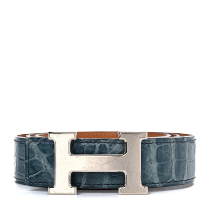 Hermes Shiny Porosus Crocodile 32mm H Belt 95 Bleu Tempete 1 of 7