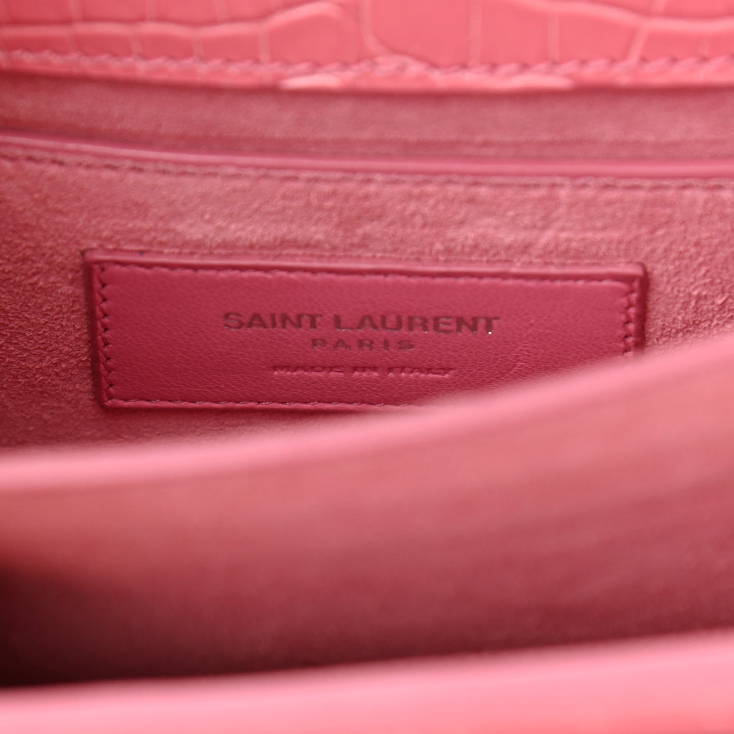 Calfskin Crocodile Embossed Small Monogram Sunset Pink